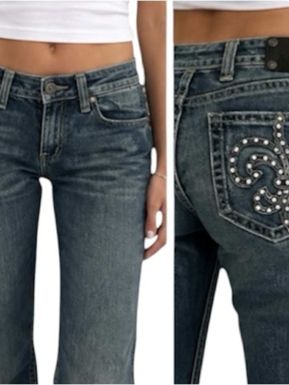 Miss Me Buckle Denim Rhinestone Leather Fleur De Lis Sexy Jeans  32”👖✨